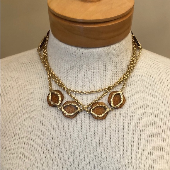 Vintage Station Necklace Amber Acrylic Accents - Picture 7 of 12